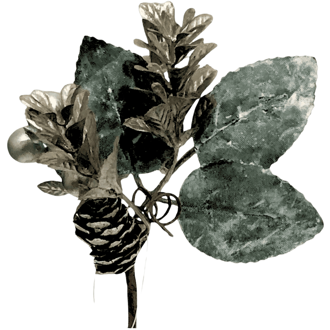 (Fla01450Ch) Pick follaje con piñas 15 cm champagne