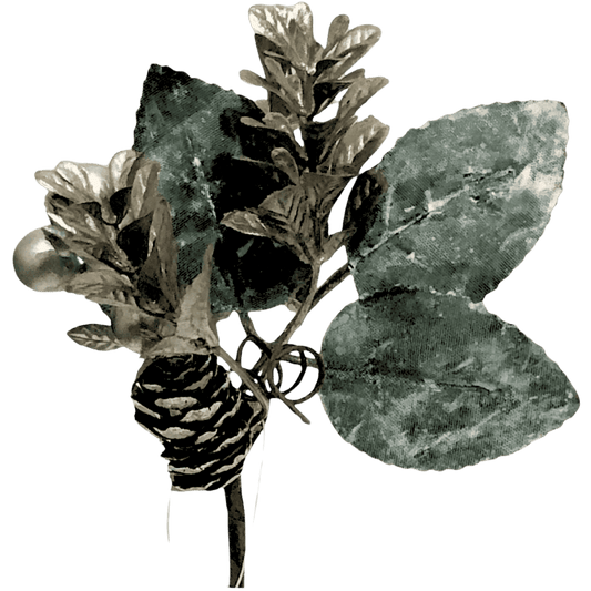 (Fla01450Ch) Pick follaje con piñas 15 cm champagne