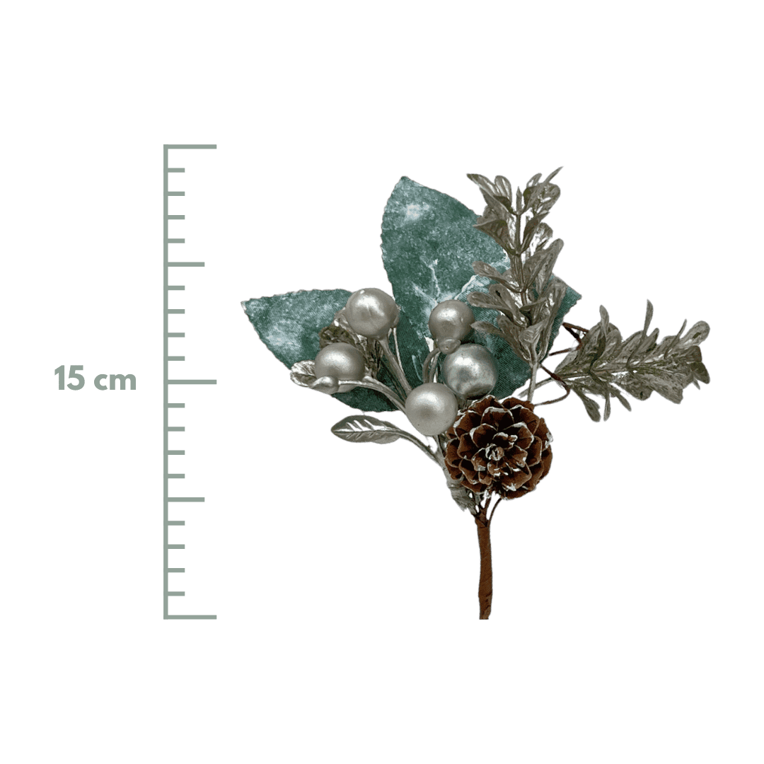 (Fla01450S) Pick follaje con pinas 15 cm plata