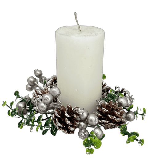 (Fla01519Ch) Mini corona porta vela con piñas 10 cm champagne