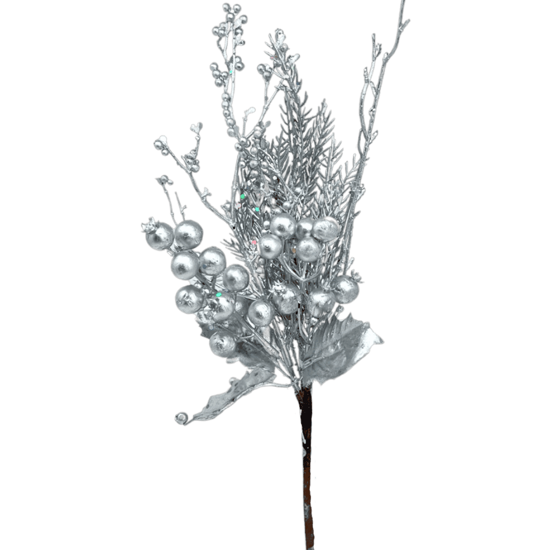 (Fla01822S) Follaje berries mate 44 cm plata