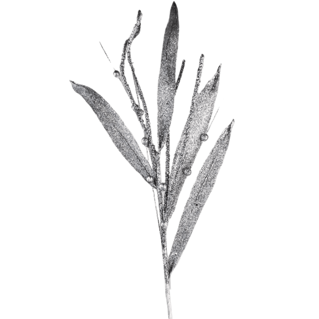 (Flq09291S) Follaje hoja escarchada 87 cm plata