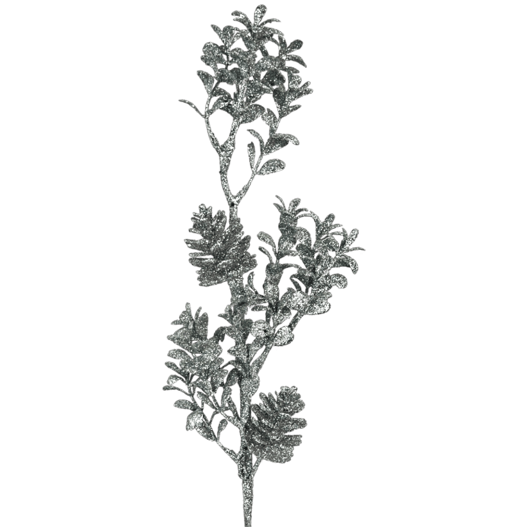 (Flq09429S) Follaje piñas metálicas 52 cm plata