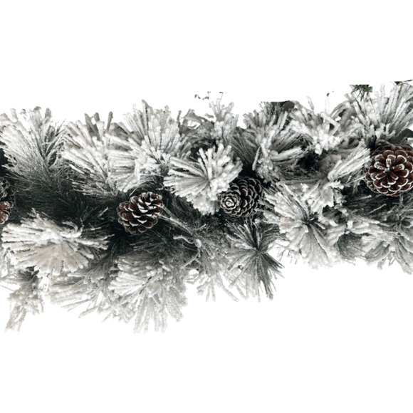 (GYG0155) Guirnalda nevada blanca 2.70cm con pinas
