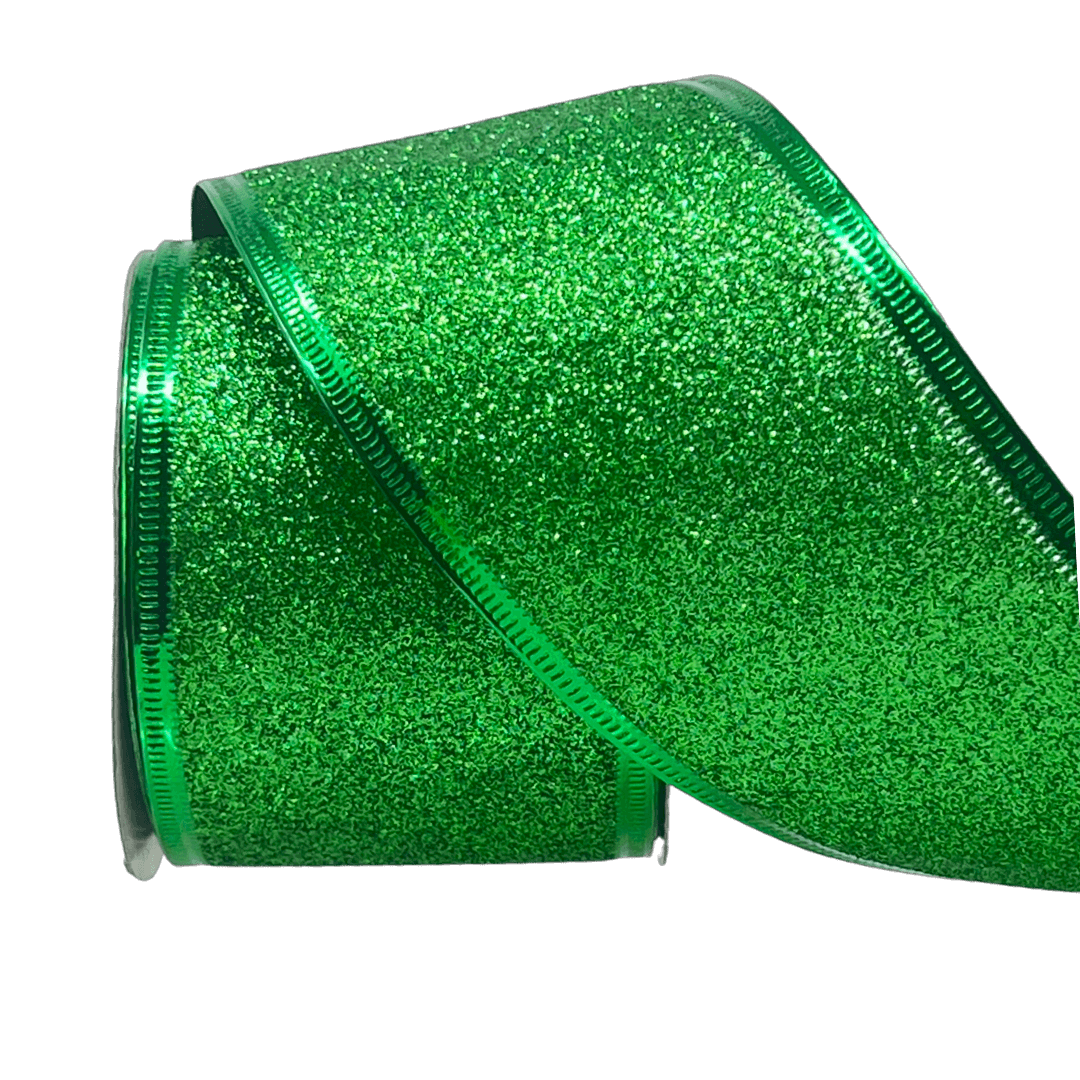 (Tch01604E) Liston navideño Escarchado  6Cm 9M verde