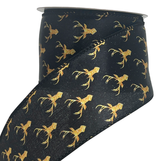 (MCL0320NG) Liston negro navideño renos 6.5cm x 9m