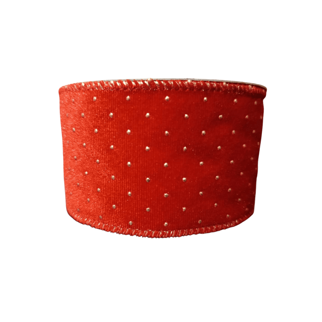 (MCL0560VN) Liston navideño terciopelo rojo con puntos oro 6.5cm x 9m