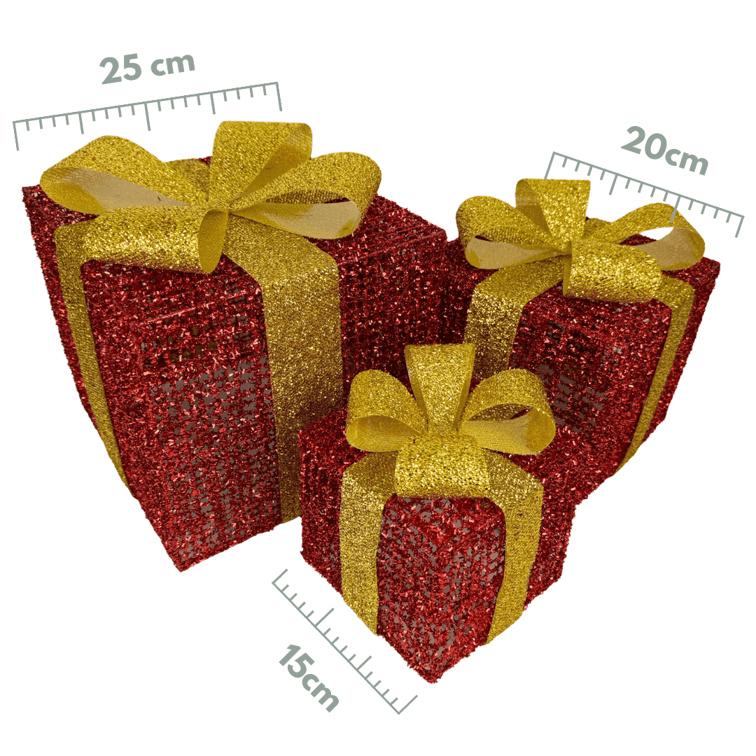 (MTA0004RG) Set 3 caja de regalo 15X20X25 oro/rojo