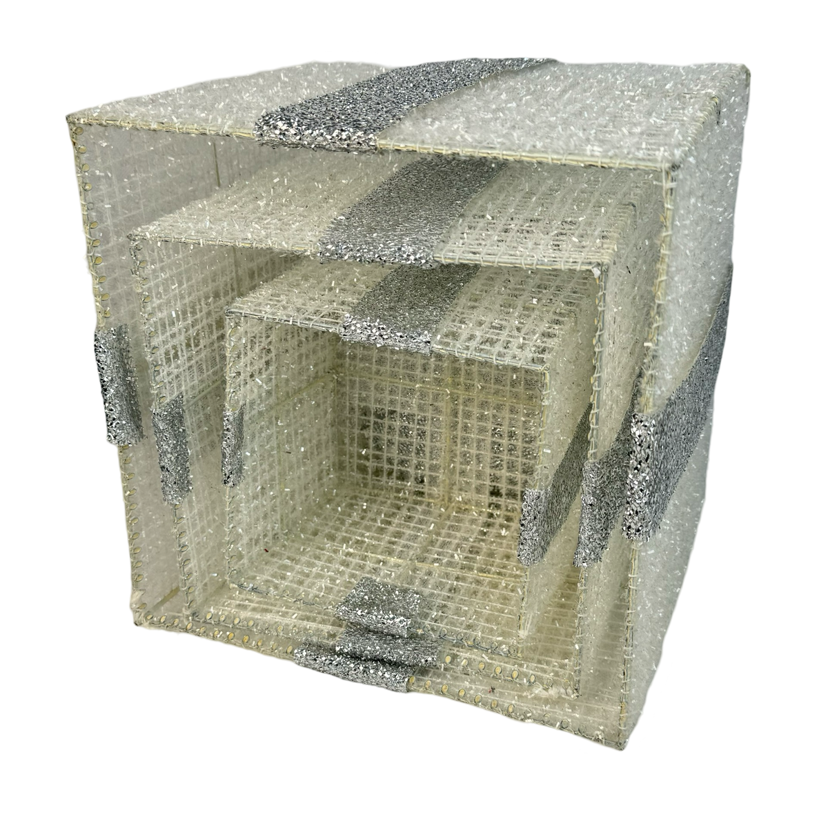 (MTA0004WS) Set de 3 caja de regalos 15/20/25cm blanco con plata