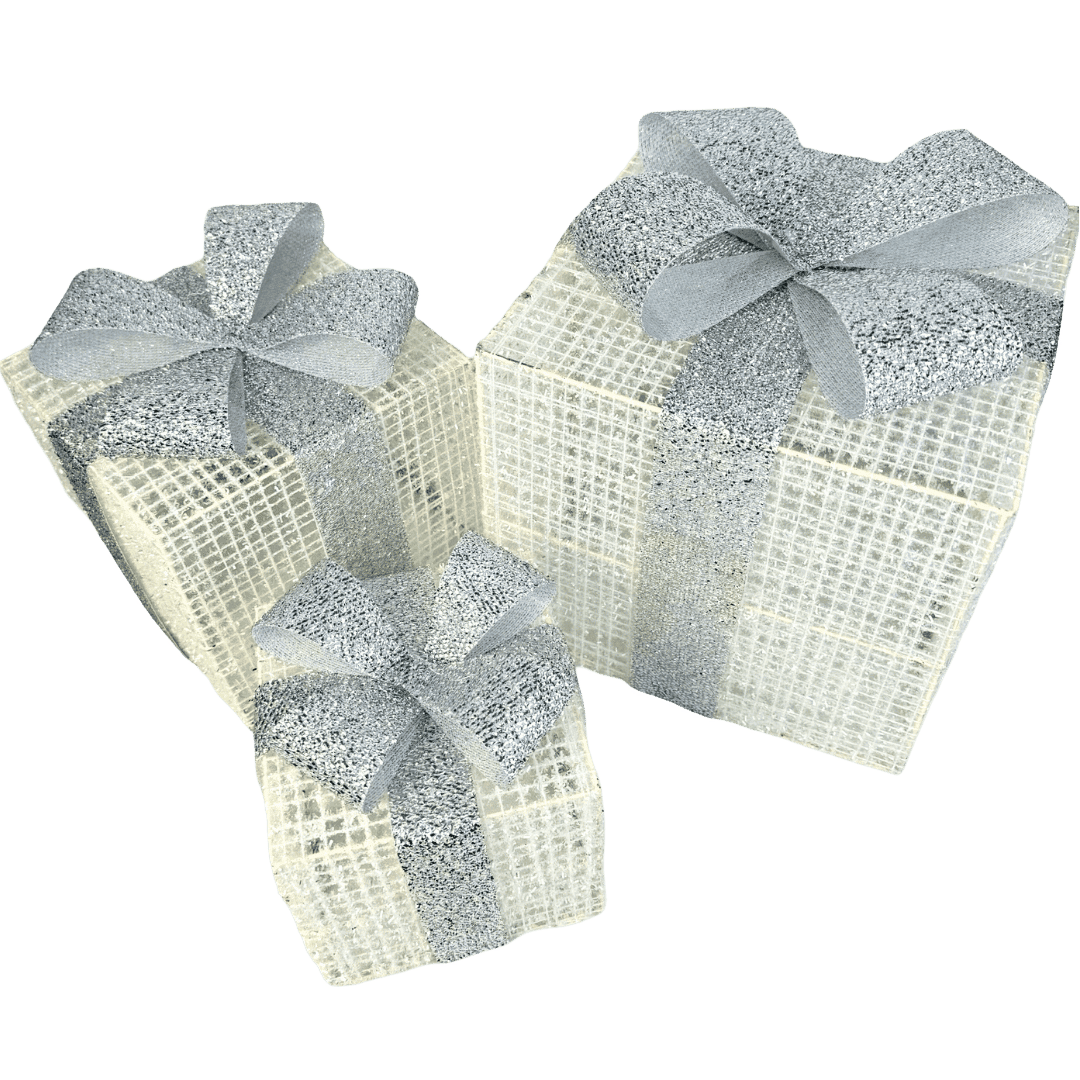 (MTA0004WS) Set de 3 caja de regalos 15/20/25cm blanco con plata