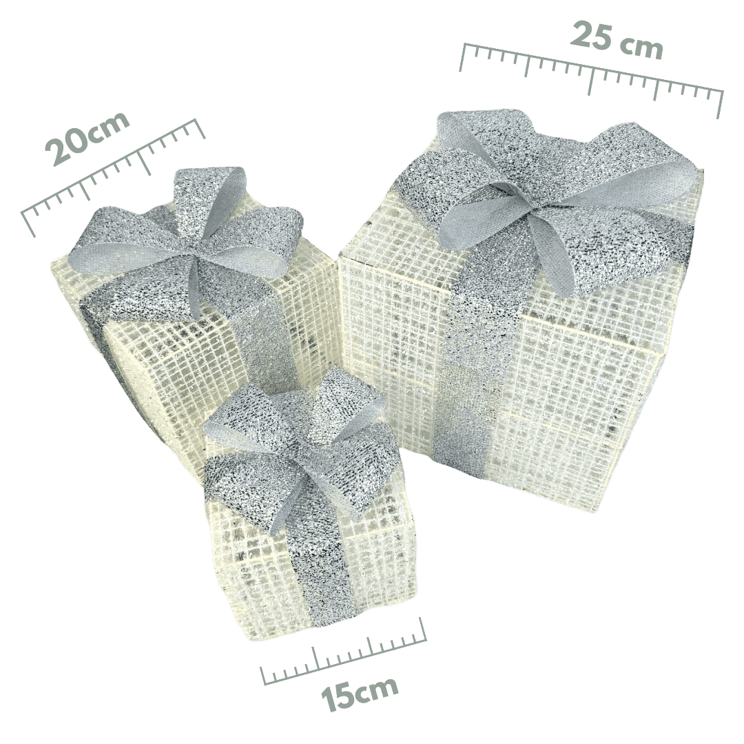 (MTA0004WS) Set de 3 caja de regalos 15/20/25cm blanco con plata