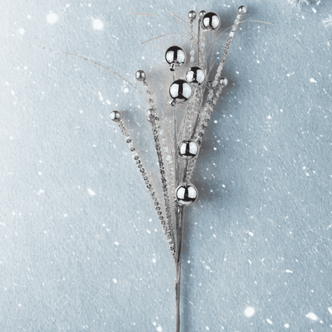 (Qbd00076) Follaje Metalico con Esferas 50Cm Plata