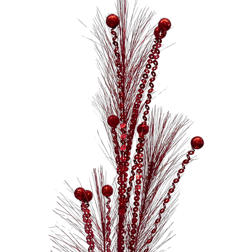 (Qbd0073R) Follaje metalico con Pluma 65Cm Rojo
