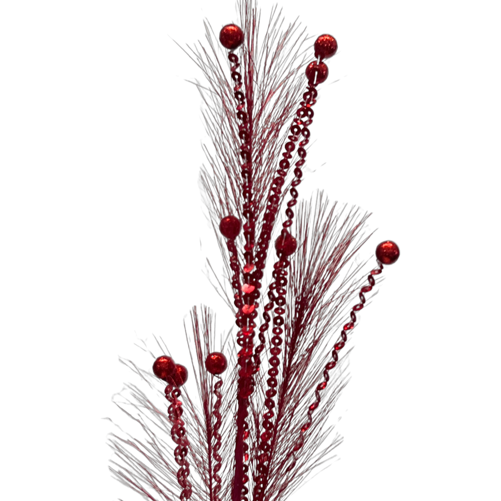 (Qbd0073R) Follaje metalico con Pluma 65Cm Rojo