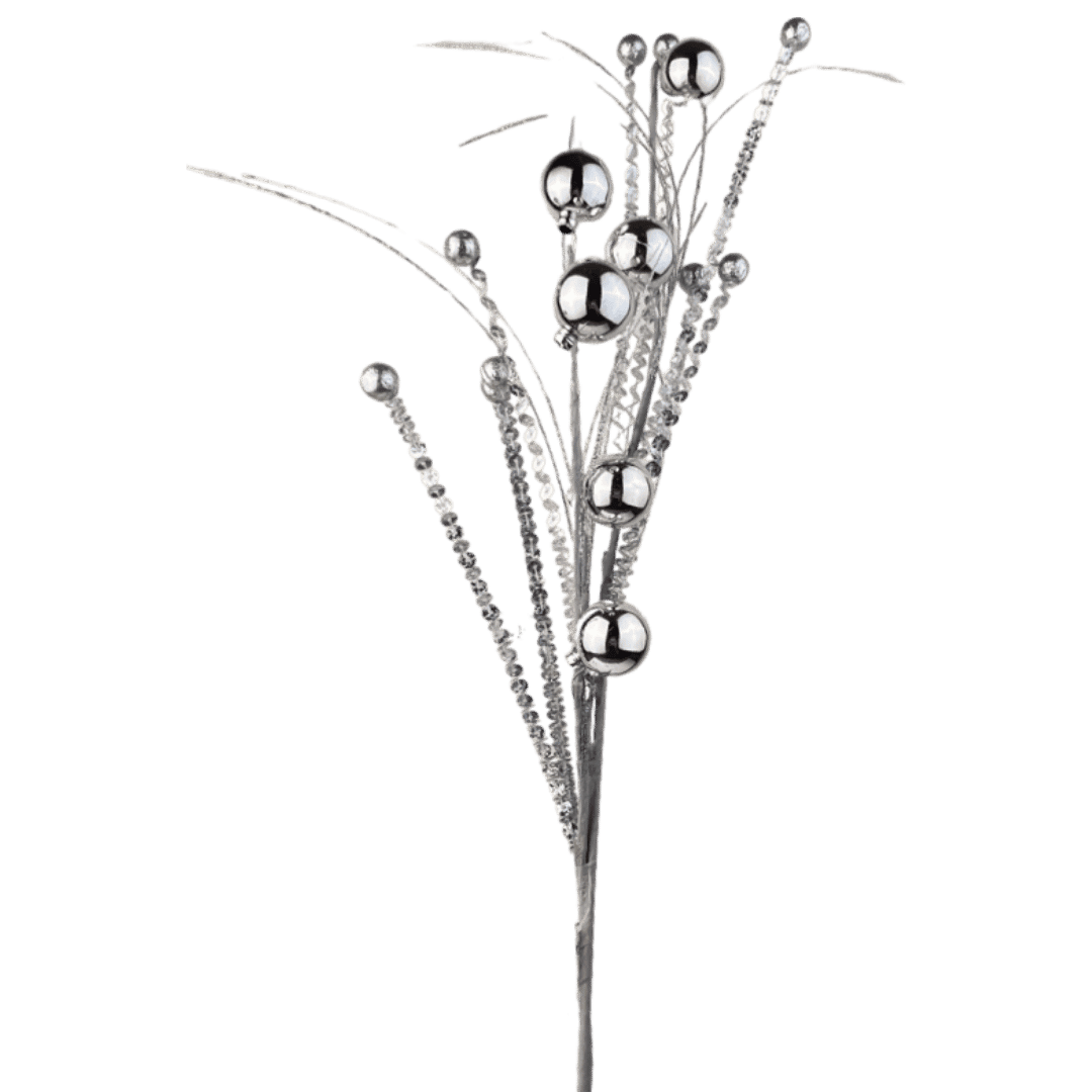 (Qbd00076) Follaje metalico con esferas 50 cm plata