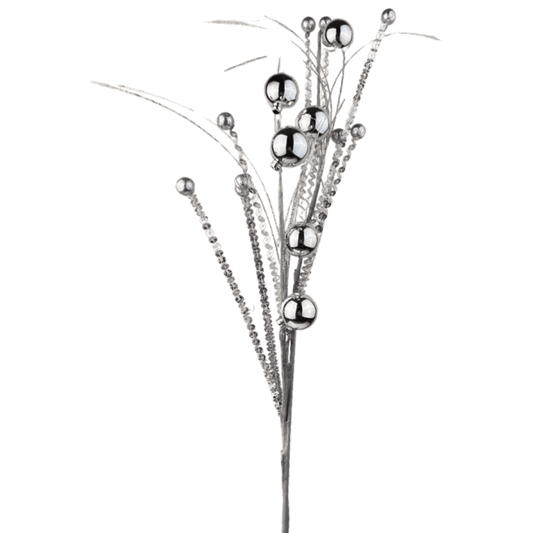 (Qbd00076) Follaje metalico con esferas 50 cm plata