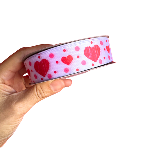 (284412) Liston Doble Corazon Blanco/Multi de 2.5 cm c/23 mts #3