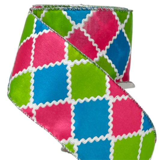 (TB00782) LISTON NAVIDEÑO ROMBOS CARNAVAL 6CM X 9M