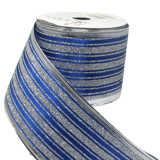 (TCH01752BS) Liston navideño rayas azul 6.5m x 9m