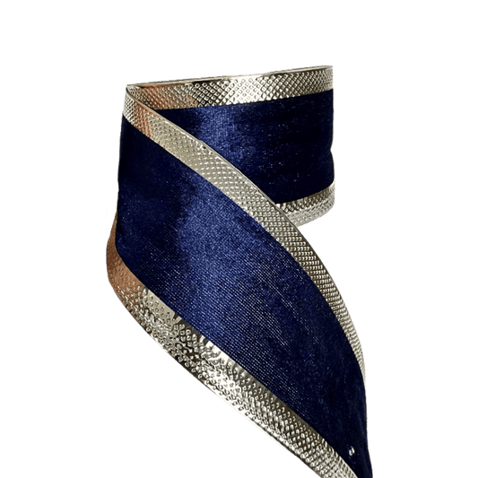 (TCH01765BG) Liston terciopelo azul orilla oro 6.5cm x 9m