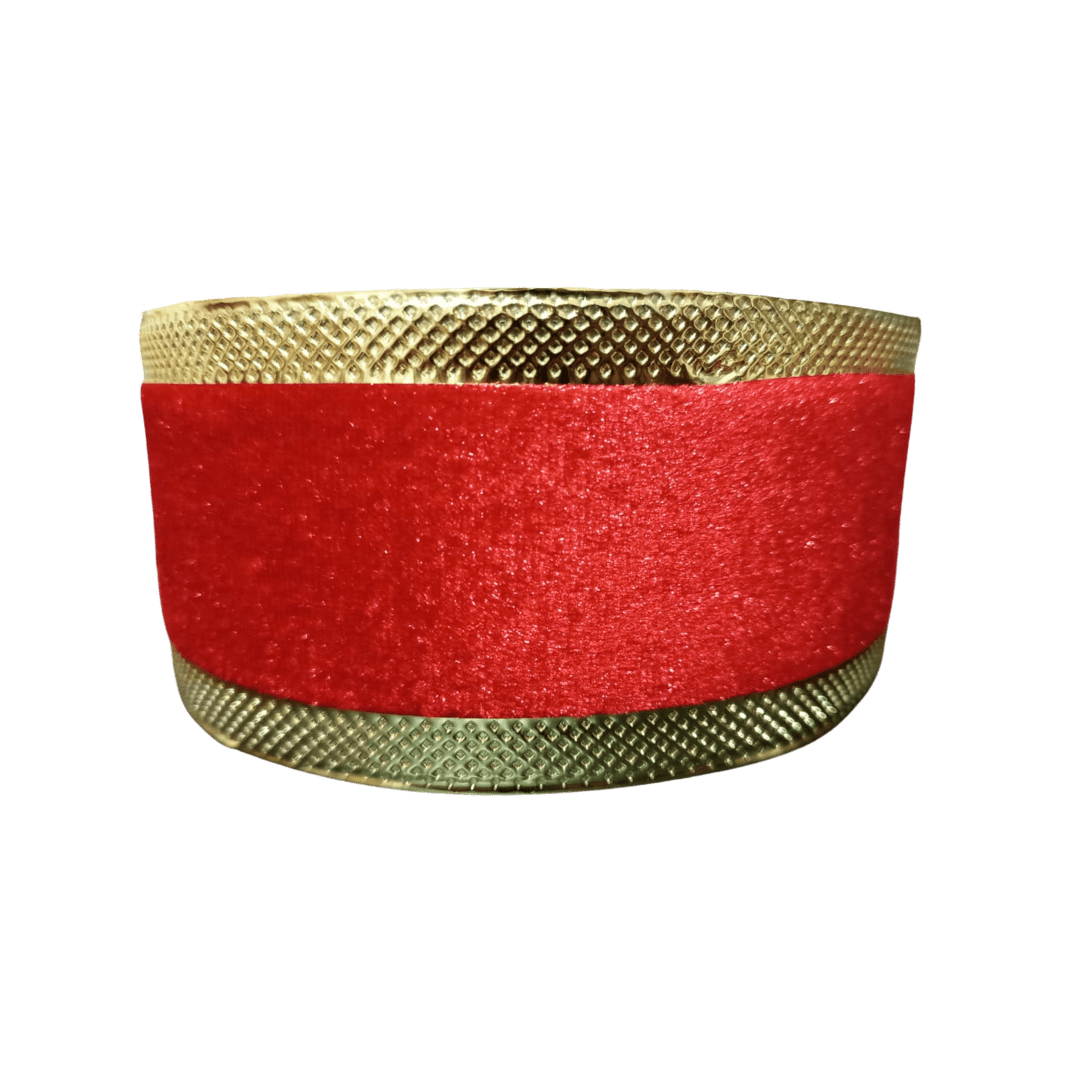 (TCH01765R) Liston terciopelo rojo orilla oro 6.5cm x 9m