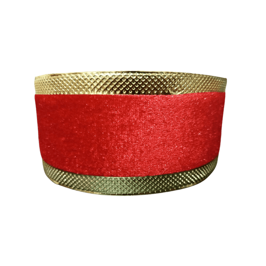 (TCH01765R) Liston terciopelo rojo orilla oro 6.5cm x 9m