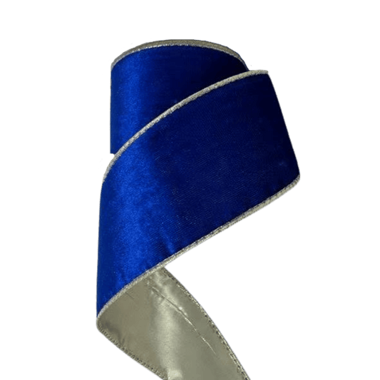 (TCH01836BCh) Liston terciopelo azul/champaña 6.5cm x 9m