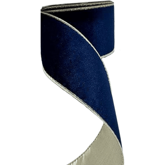 (TCH01836BDkCH) Liston terciopelo azul oscuro/champaña 6.5cm x 9m