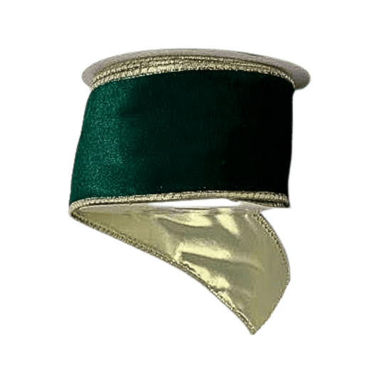 (TCH01836DeCH) Liston terciopelo verde/champaña 6.5cm x 9m