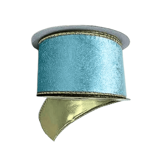 (TCH01836LBCH) Liston terciopelo azul claro/champaña 6.5cm x 9m