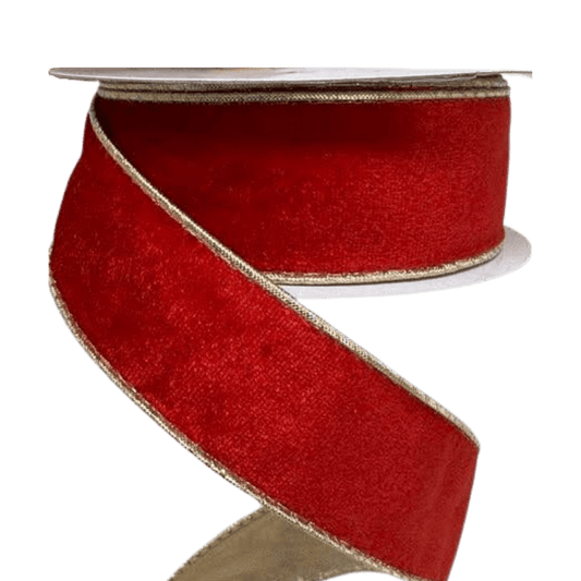 (TCH01838RG) Liston terciopelo rojo/oro 4cm x 9 m 