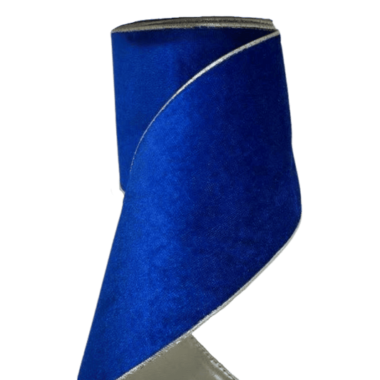 (TCH01839BCh) Liston terciopelo azul/champaña 10cm x 9m