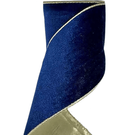 (TCH01839BDkCH) Liston terciopelo azul oscuro/champaña 10cm x 9m