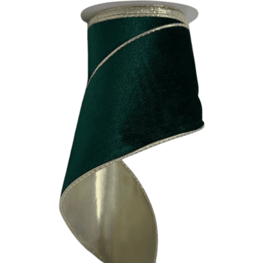 (TCH01839DeCH) Liston terciopelo verde/champaña 10cm x 9m