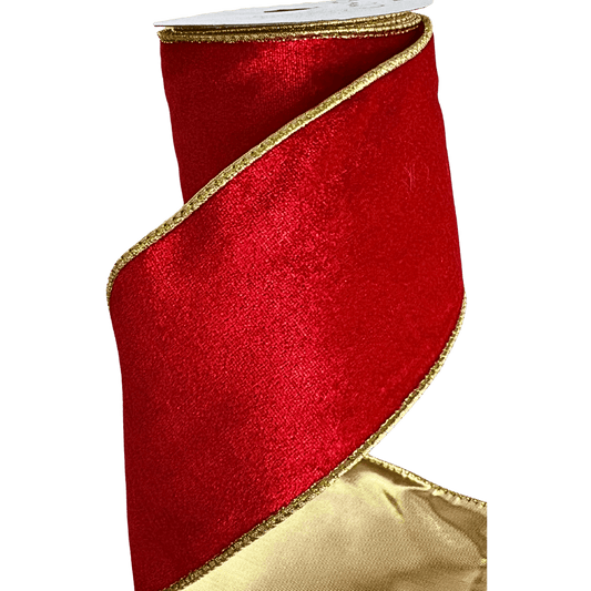 (TCH01839RG) Liston terciopelo rojo/oro 10 cm