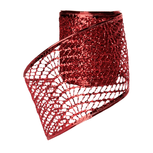LISTON MALLA ESCARCHA 10CM 9M ROJO