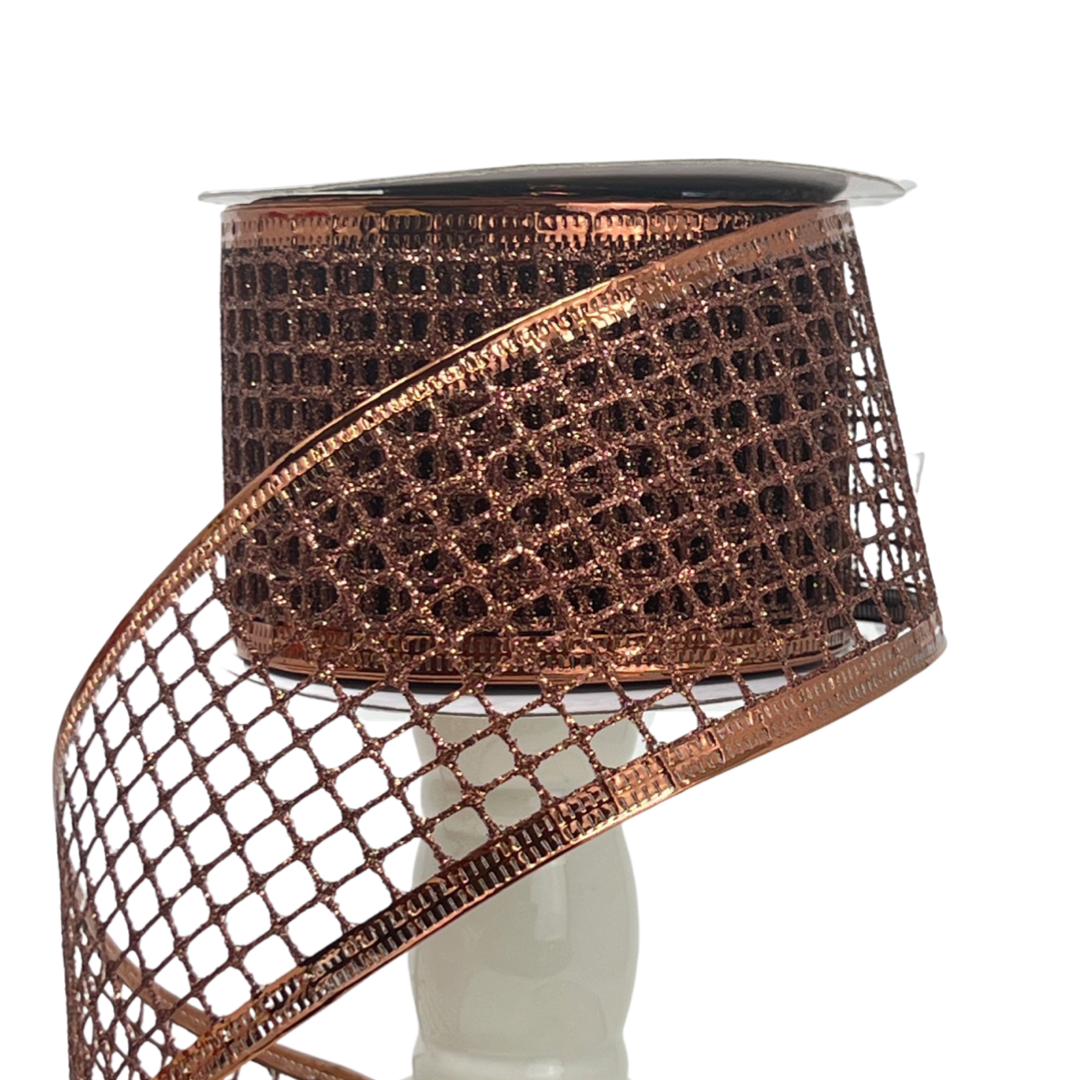 (Tch01287B) Liston navideño Malla C/Alambre 6Cm cafe