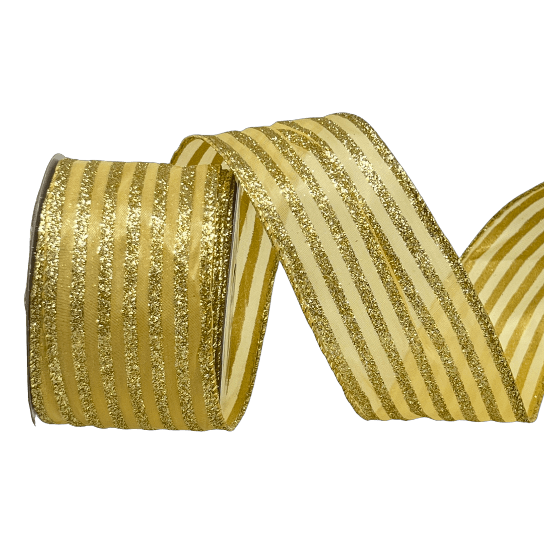 (Tch01507G) Liston navideño Lineas Escarchadas oro 6Cm 9M