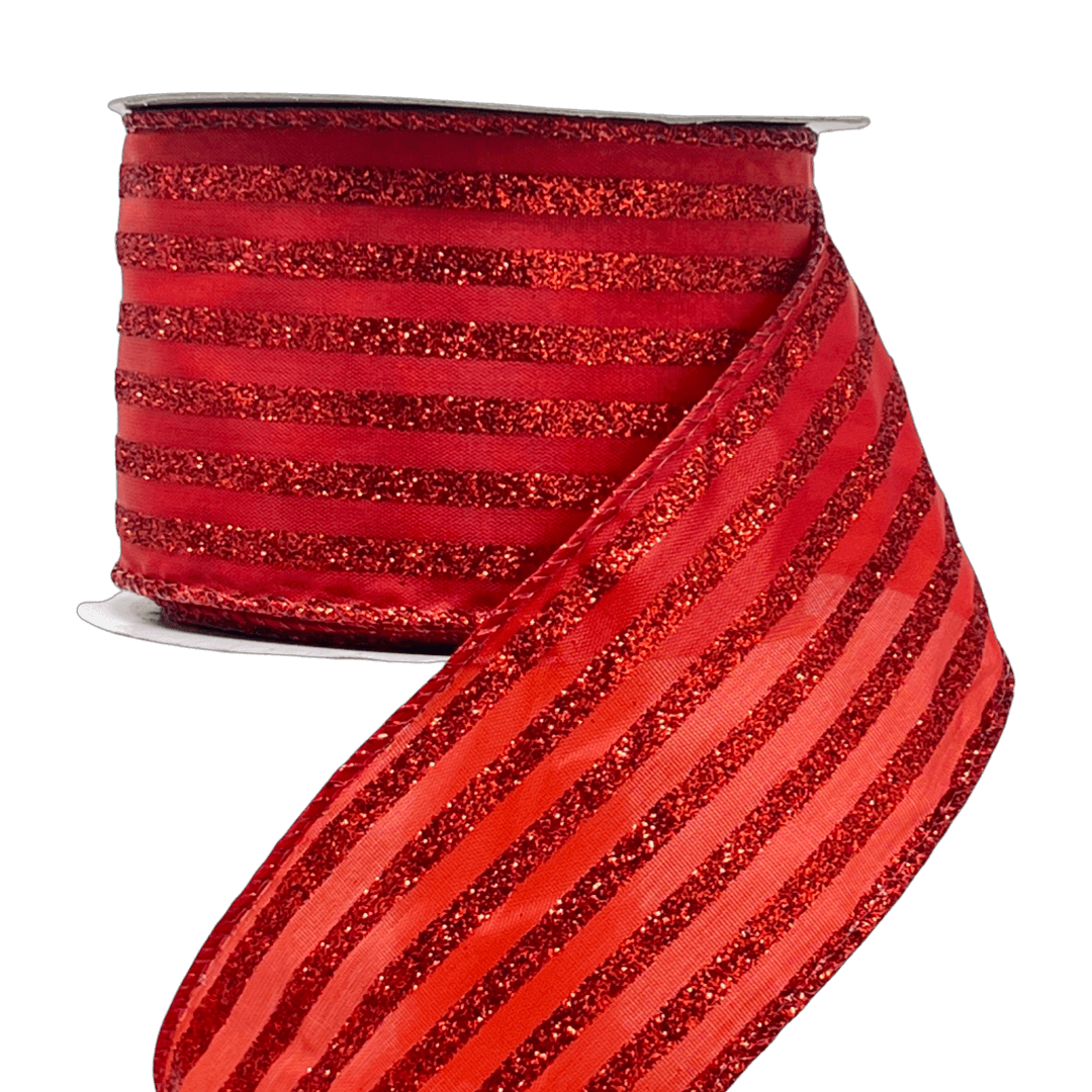 (Tch01507R) Liston navideño Lineas Escarchadas 6Cm 9M rojo