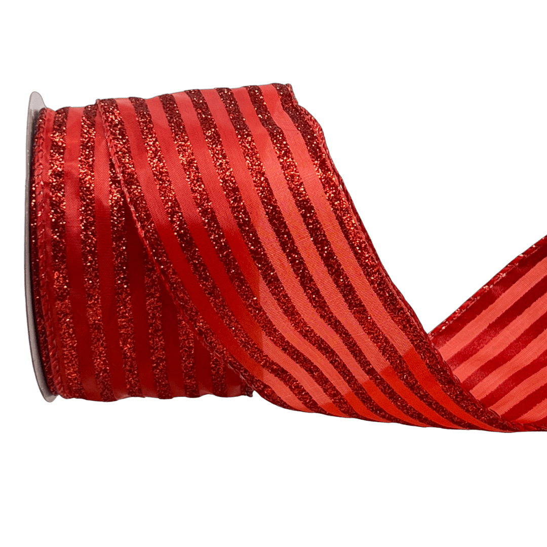 (Tch01507R) Liston navideño Lineas Escarchadas rojo 6cm x 9m