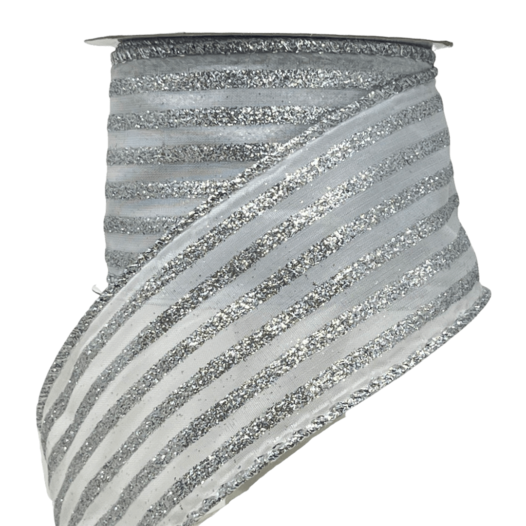 (Tch01507S) Liston navideño Lineas Escarchadas 6Cm 9M plata