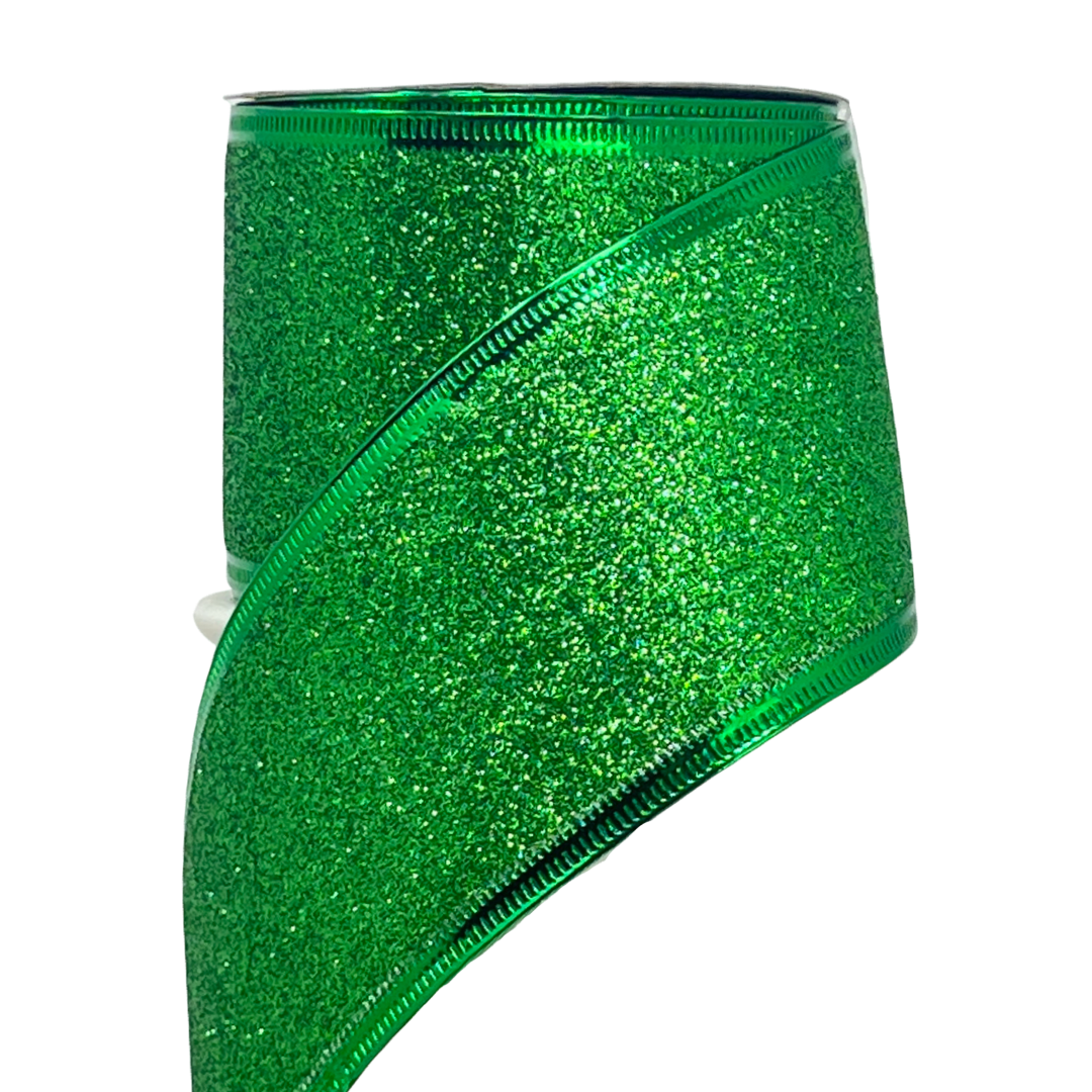 (Tch01604E) Liston navideño Escarchado  6cm x 9m verde