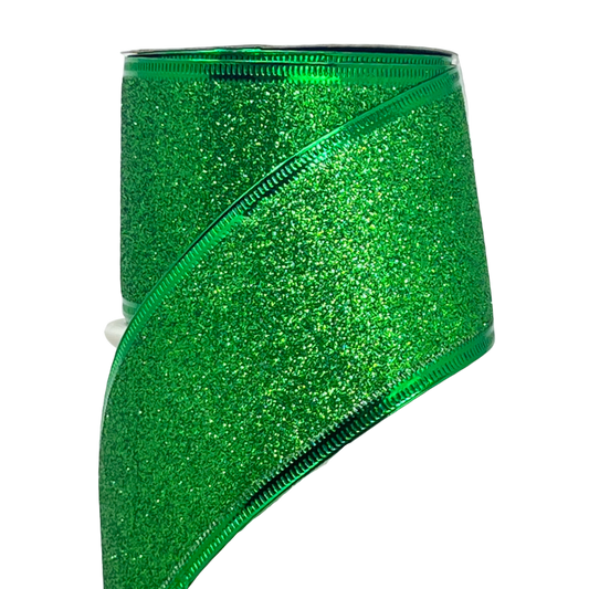 (Tch01604E) Liston navideño Escarchado  6cm x 9m verde