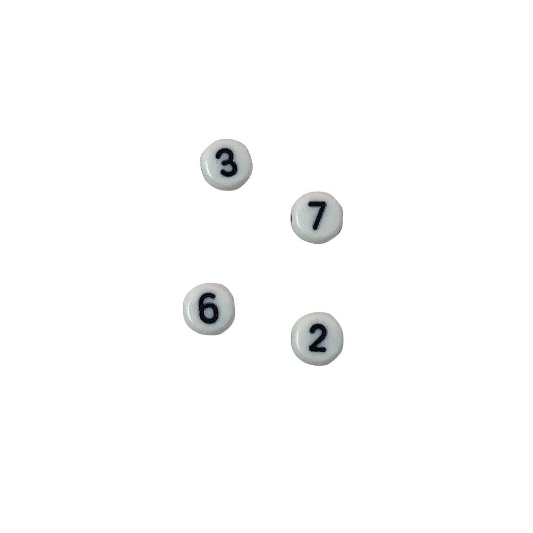 Cuenta redonda/hexagonal de letras y numeros 25 gr c/u