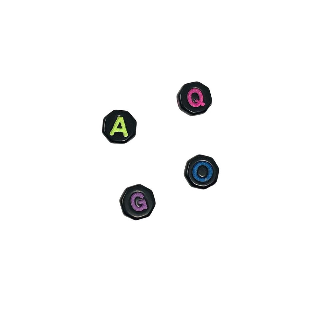 Cuenta redonda/hexagonal de letras y numeros 25 gr c/u