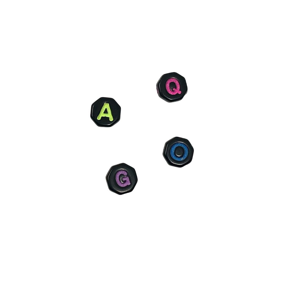Cuenta redonda/hexagonal de letras y numeros 25 gr c/u