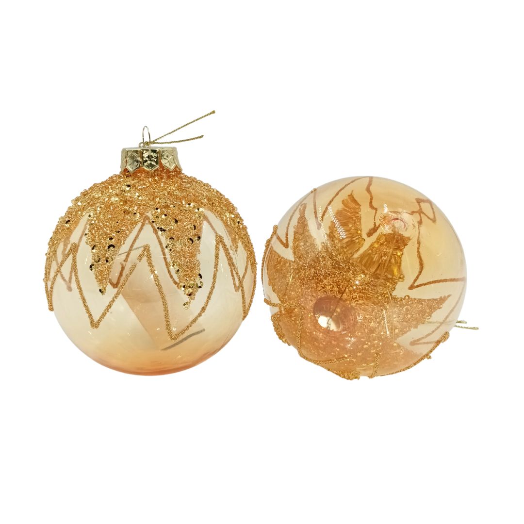(ESF0259DO) Esfera Grecas Chaquira 10 CM Dorado C/2 PZA