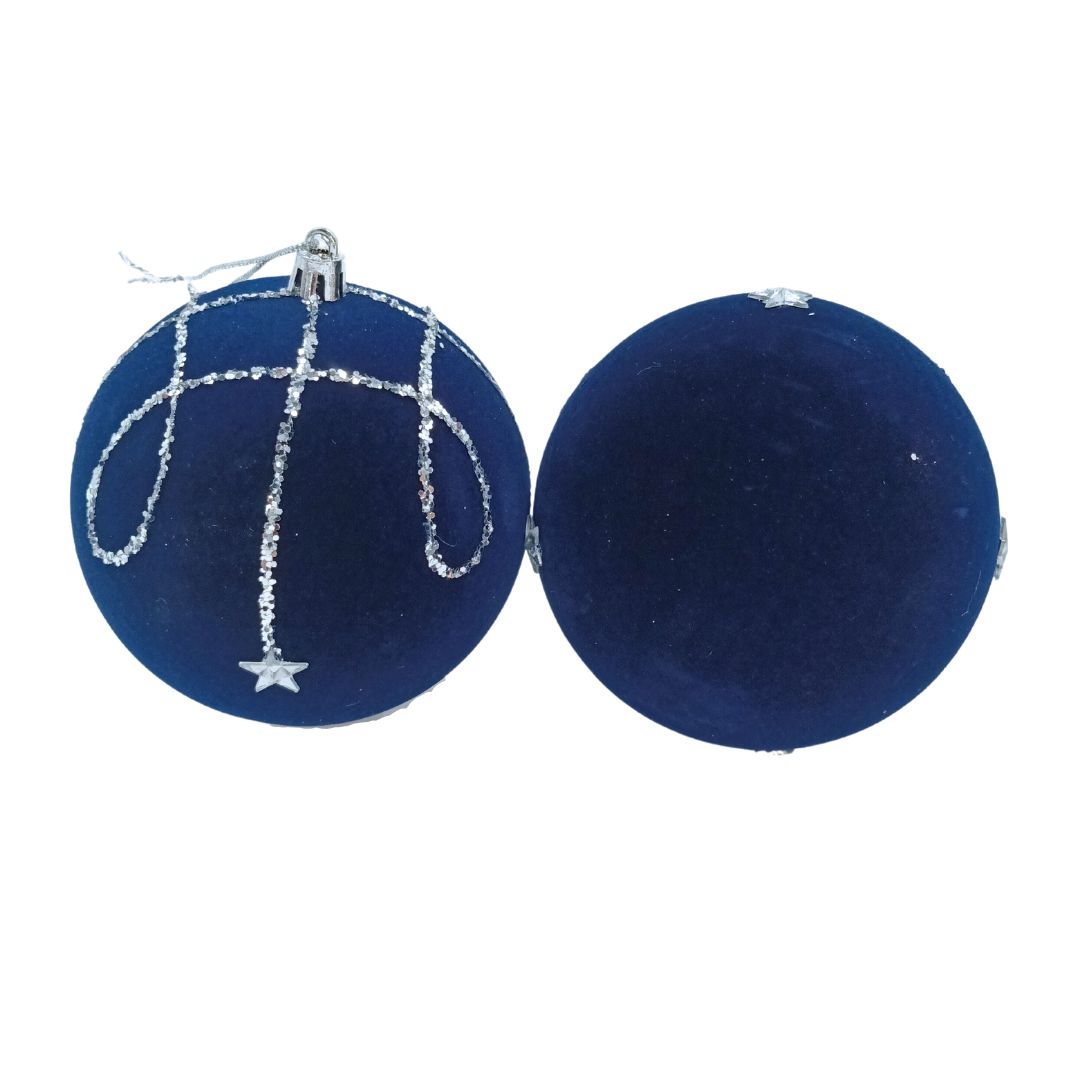 (ESF0263RY) Esfera Terciopelo y Estrellas 10 cm Azul Marino C/2 PZ