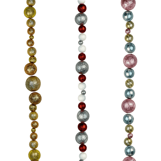 Guirnalda esferas escarchadas 130 cm oro glam/rojo candy/rosa candy