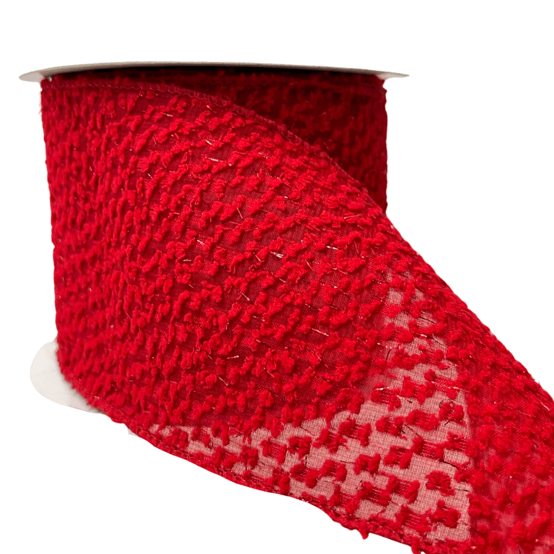 (2324) Liston navideno ancho 10cm 9m peluche texturizado rojo